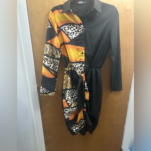 Chic Black and Orange Animal Print Midi Dress - Picture 4 of 7